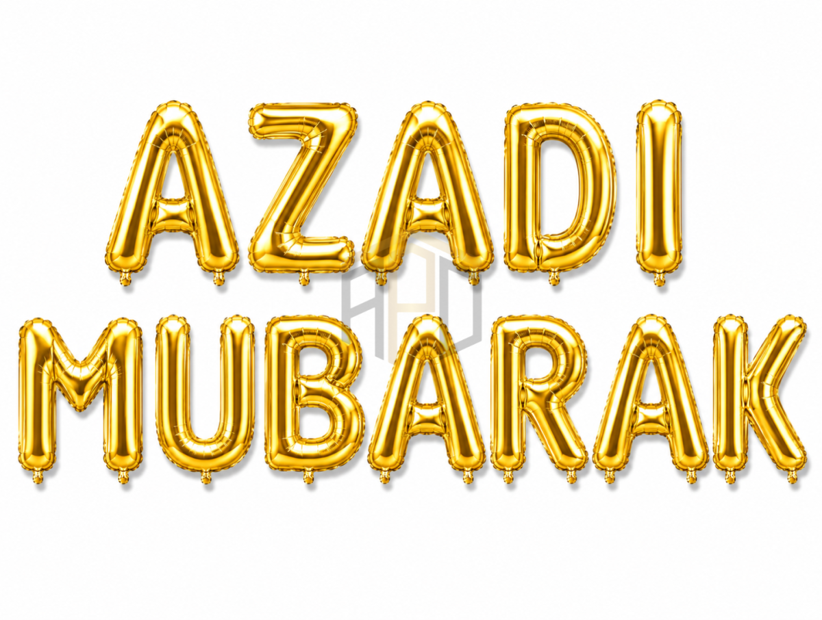 Azadi Mubarak Letter Foil Balloon Banner – Gold & Silver Pakistan Independence Day Decoration