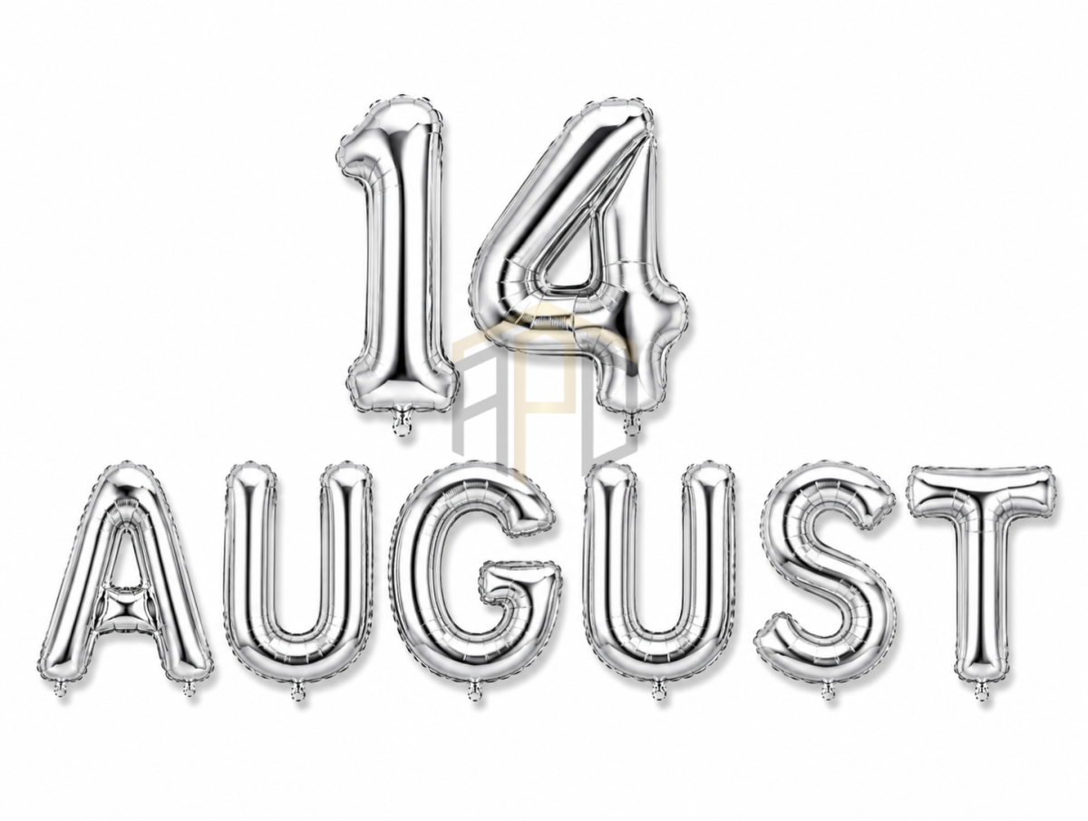 Premium 14 August Number Foil Balloon Set – Golden & Silver | Independence Day Decoration