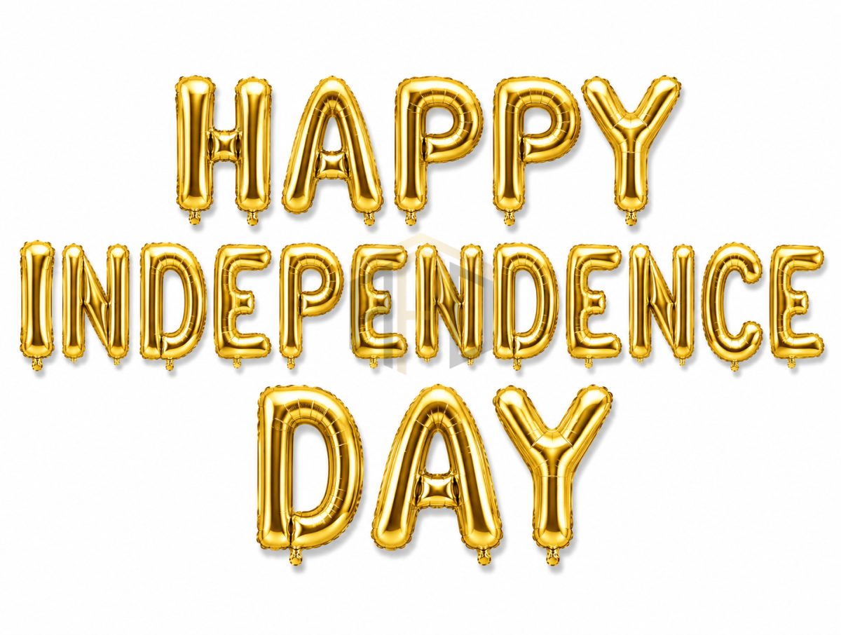 Premium Happy Independence Day Letter Foil Balloon Banner Set – Golden & Silver
