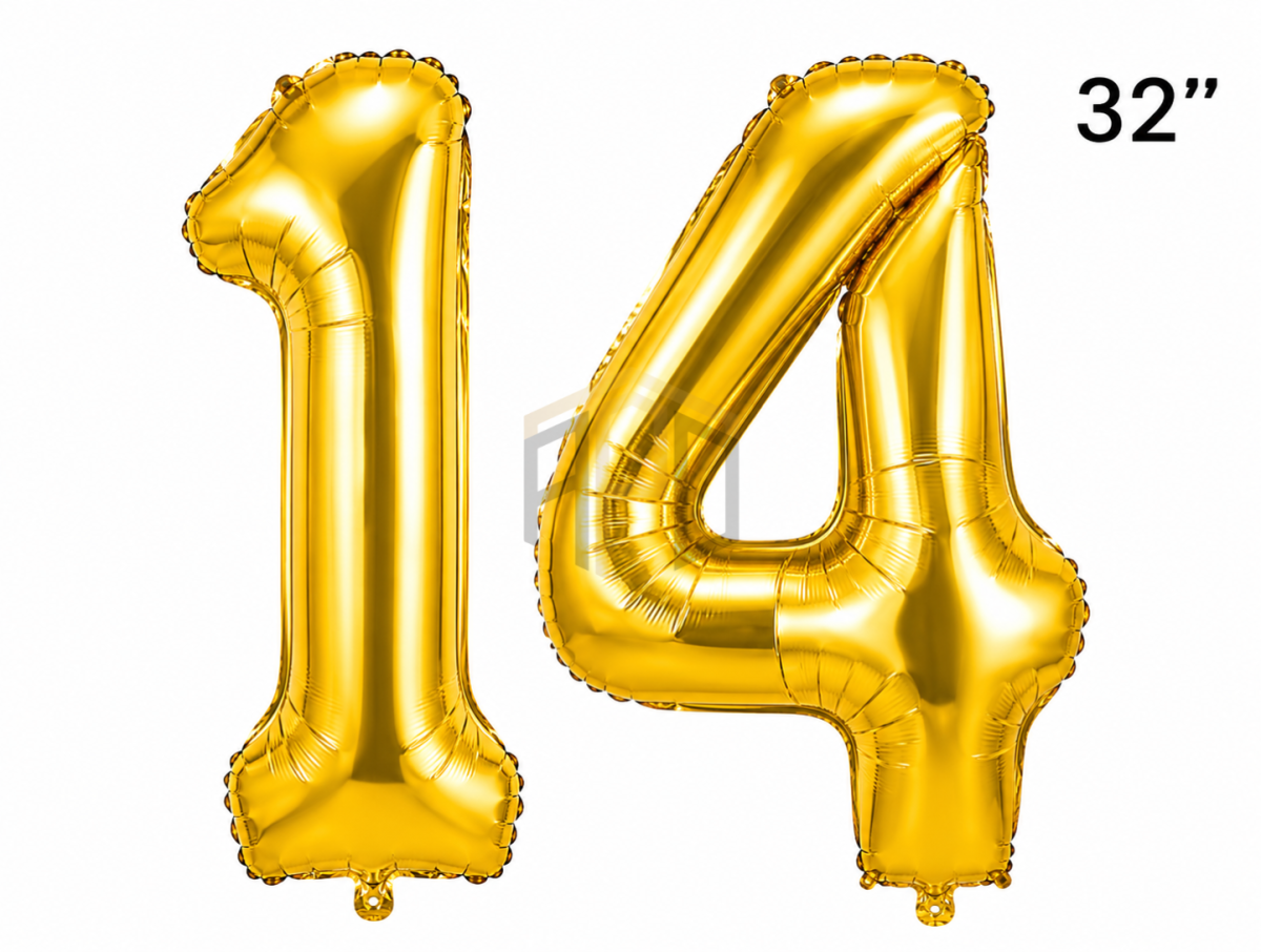 32 Inch Number 14 Foil Balloon Set – Gold & Silver Metallic Birthday & Party Decoration Balloon