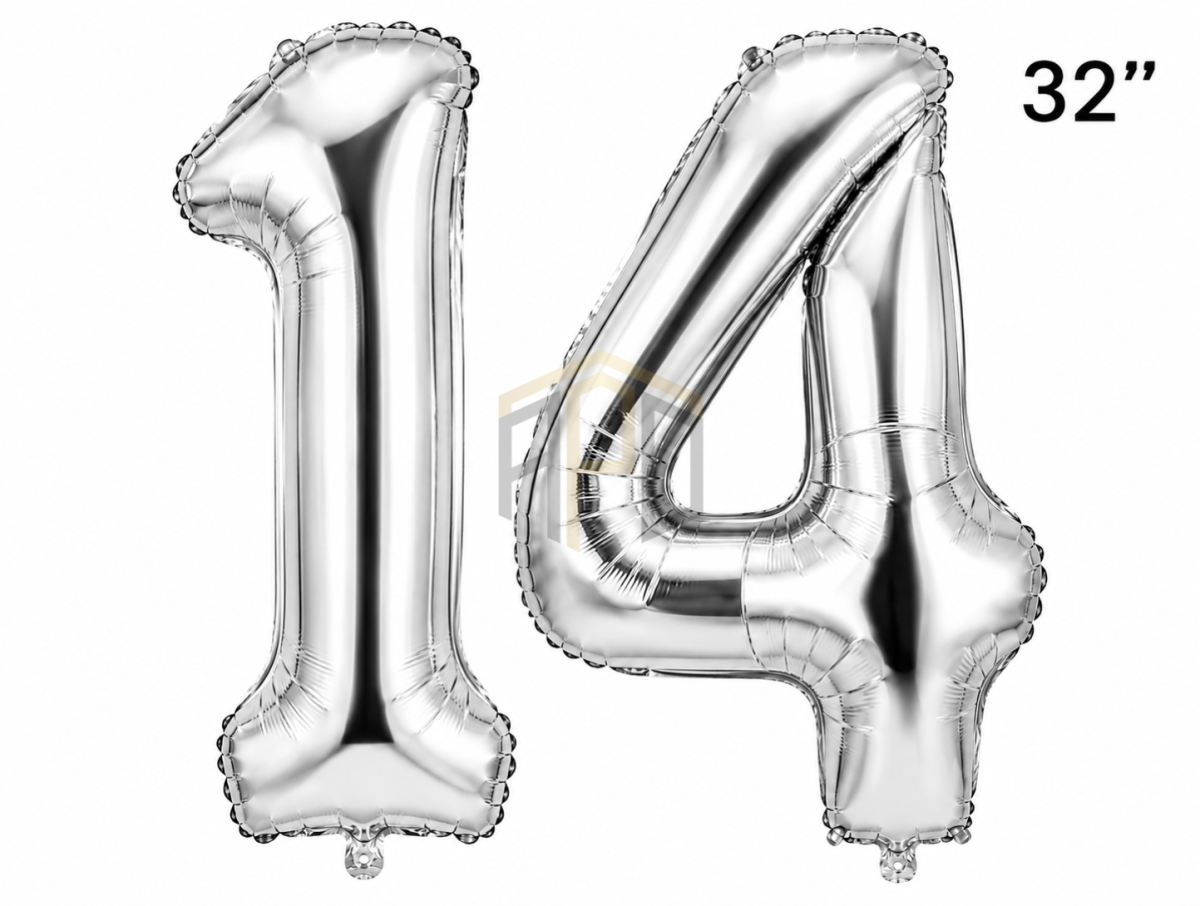 32 Inch Number 14 Foil Balloon Set – Gold & Silver Metallic Birthday & Party Decoration Balloon