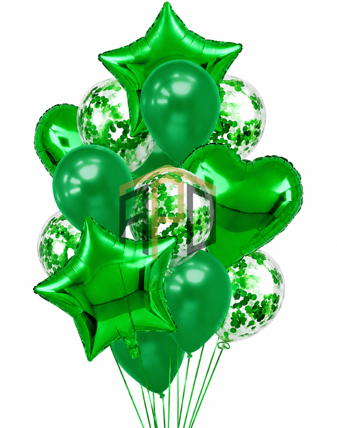 Silver & Green Balloon Bouquet Decoration Set with Star, Heart & Confetti Balloons | Premium Party Decoration Kit