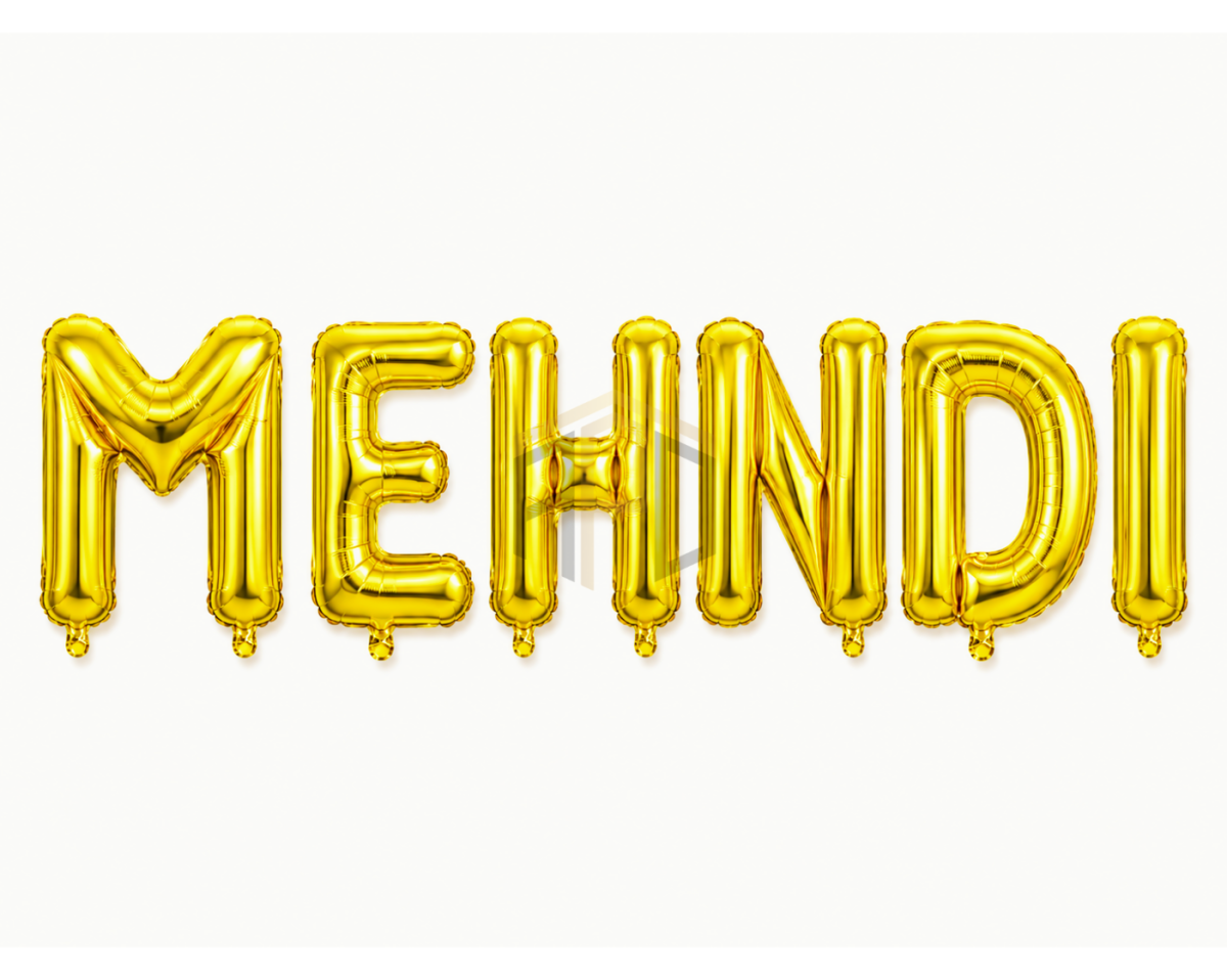 Mehndi Letter Foil Balloon Banner Set – Gold & Silver Alphabet Balloons for Mehndi Decoration