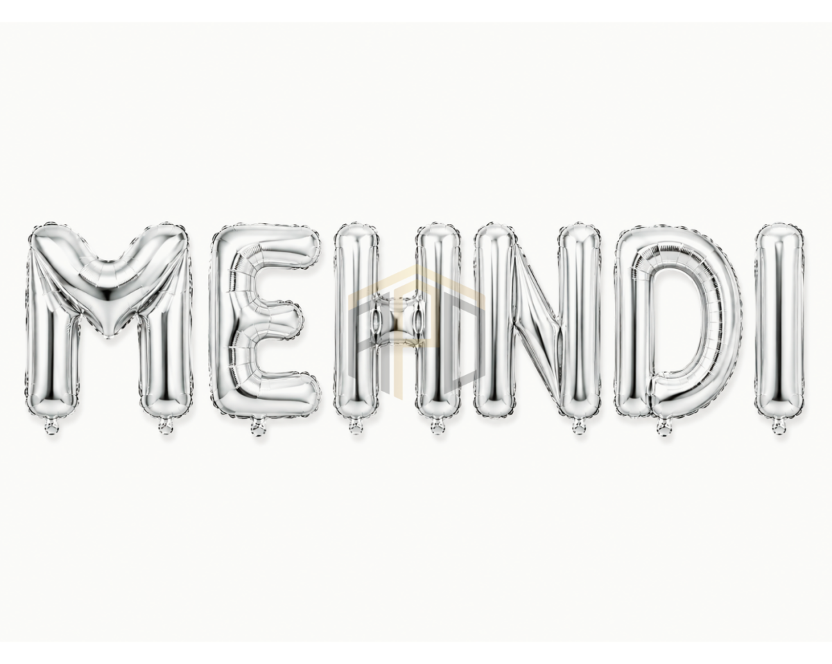 Mehndi Letter Foil Balloon Banner Set – Gold & Silver Alphabet Balloons for Mehndi Decoration
