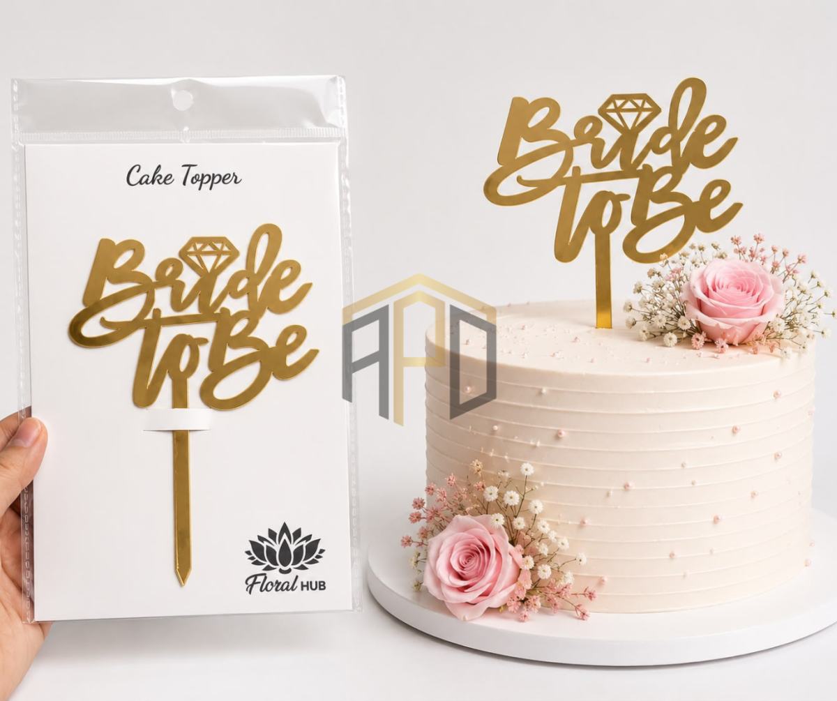 Bride to Be Cake Topper – Golden Acrylic Bridal Shower Cake Decoration Topper for Bridal Shower, Mehndi & Bachelorette Party