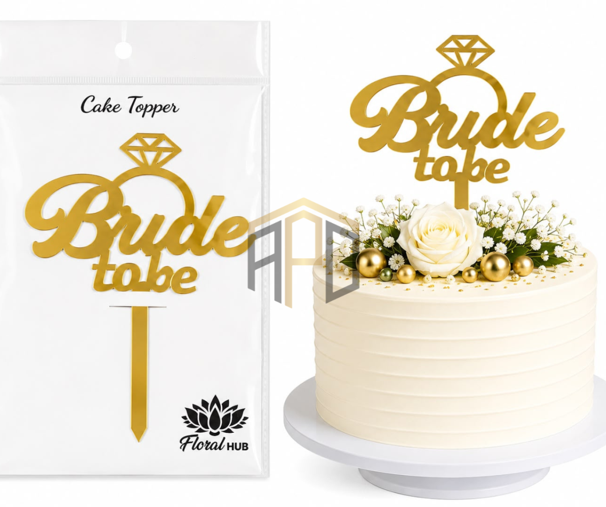 Bride to Be Cake Topper – Golden Acrylic Bridal Shower Cake Decoration Topper for Bridal Shower, Mehndi & Bachelorette Party