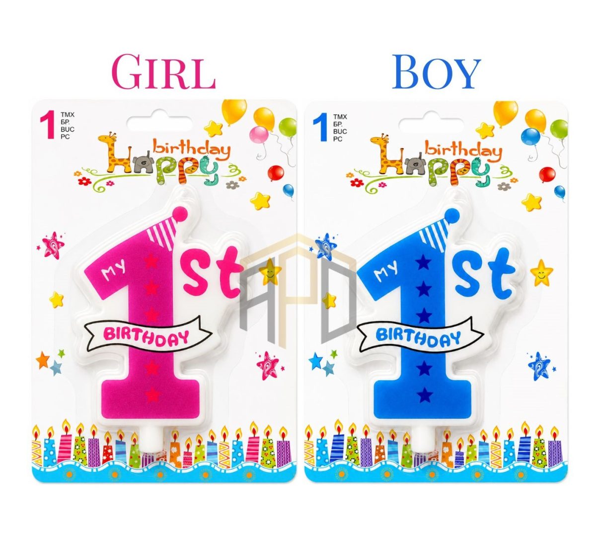 1st Birthday Number Candle for Girls & Boys – Pink and Blue Birthday Cake Candle