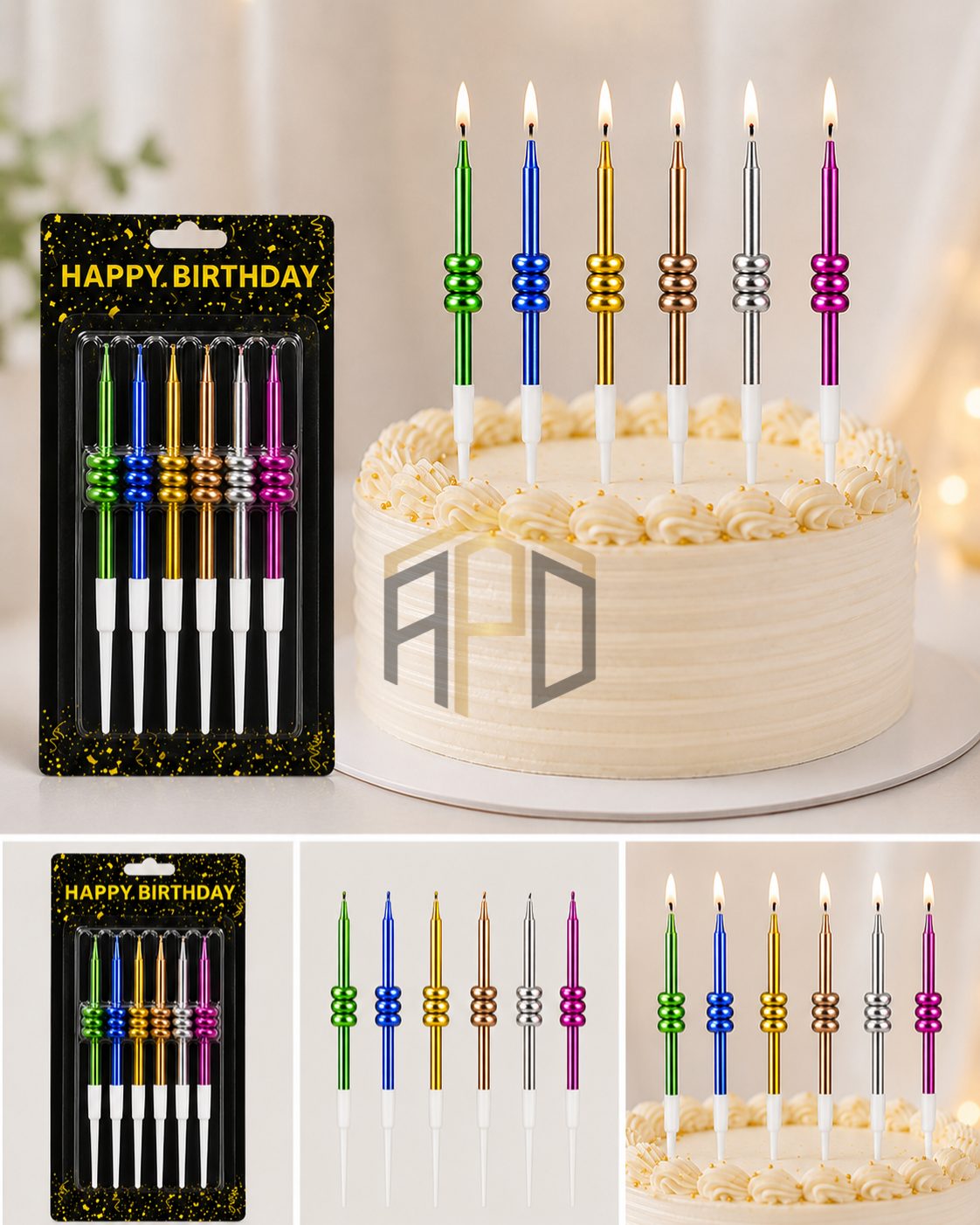 Premium Spiral Metallic Birthday Cake Candles Set – Long Celebration Candles (Gold, Silver, Red, Pink, Blue & Multicolor)