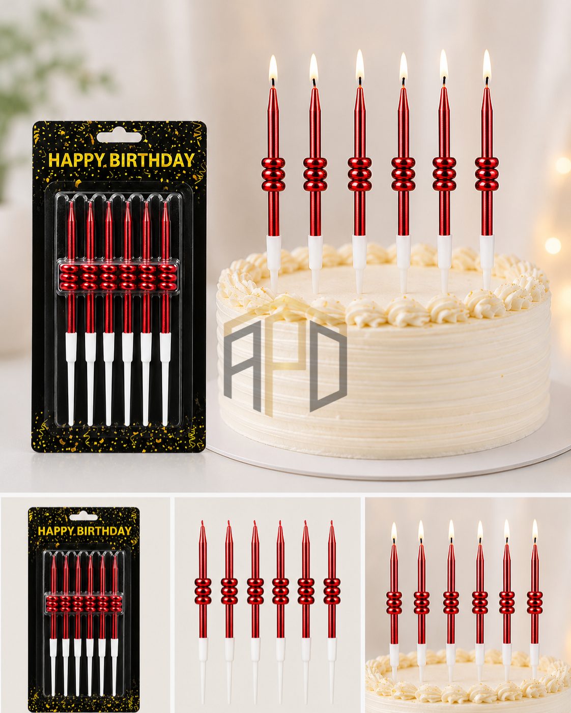 Premium Spiral Metallic Birthday Cake Candles Set – Long Celebration Candles (Gold, Silver, Red, Pink, Blue & Multicolor)