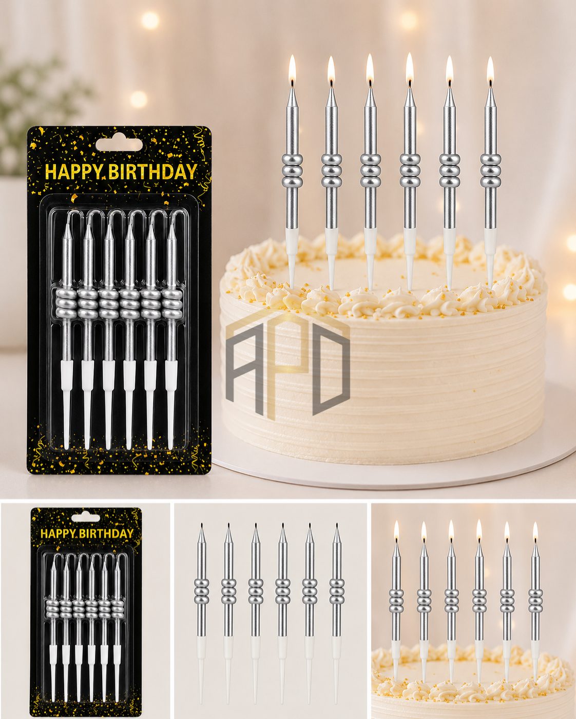 Premium Spiral Metallic Birthday Cake Candles Set – Long Celebration Candles (Gold, Silver, Red, Pink, Blue & Multicolor)