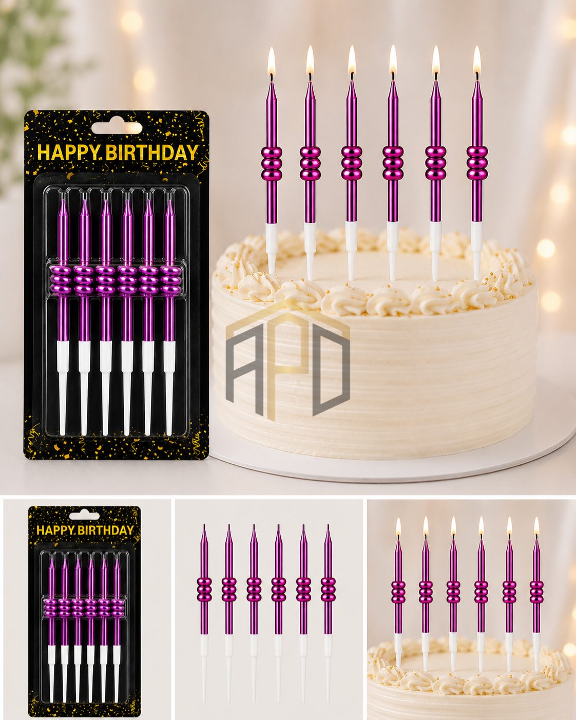 Premium Spiral Metallic Birthday Cake Candles Set – Long Celebration Candles (Gold, Silver, Red, Pink, Blue & Multicolor)