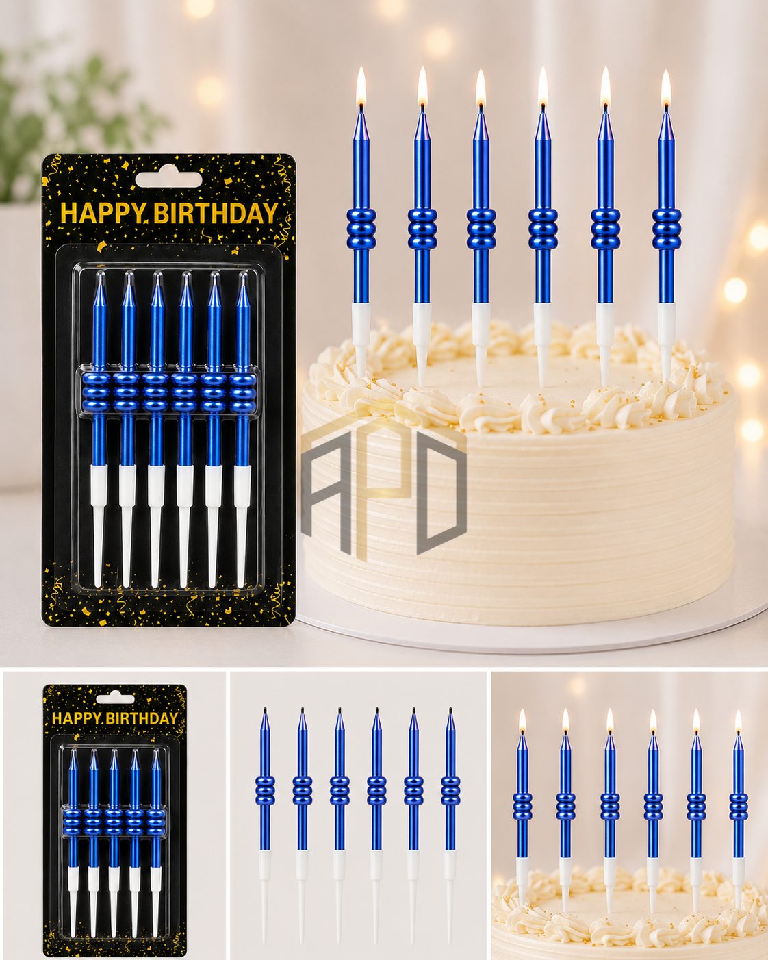 Premium Spiral Metallic Birthday Cake Candles Set – Long Celebration Candles (Gold, Silver, Red, Pink, Blue & Multicolor)