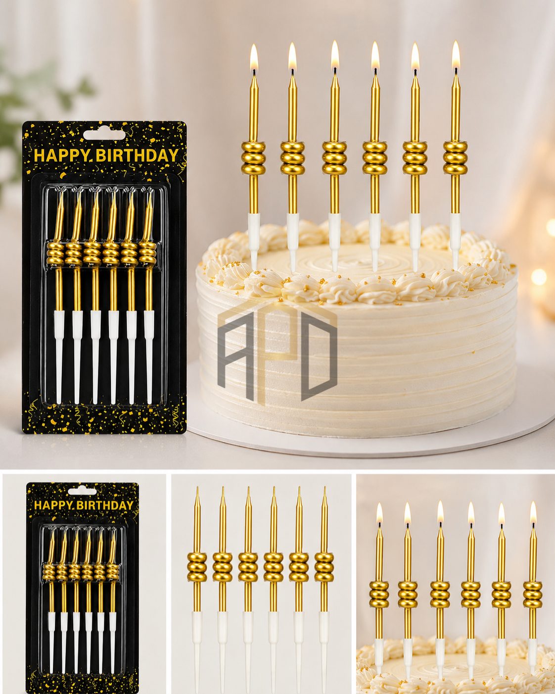 Premium Spiral Metallic Birthday Cake Candles Set – Long Celebration Candles (Gold, Silver, Red, Pink, Blue & Multicolor)