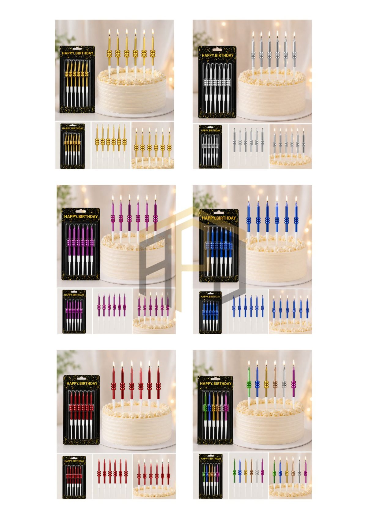 Premium Spiral Metallic Birthday Cake Candles Set – Long Celebration Candles (Gold, Silver, Red, Pink, Blue & Multicolor)
