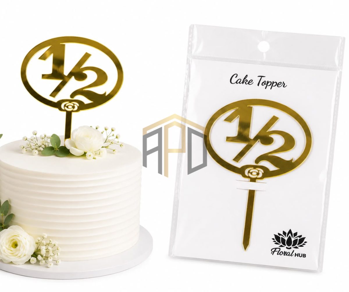 Half Birthday Cake Topper – 1/2 Golden Acrylic Cake Decoration Topper for 6 Month Birthday Celebration