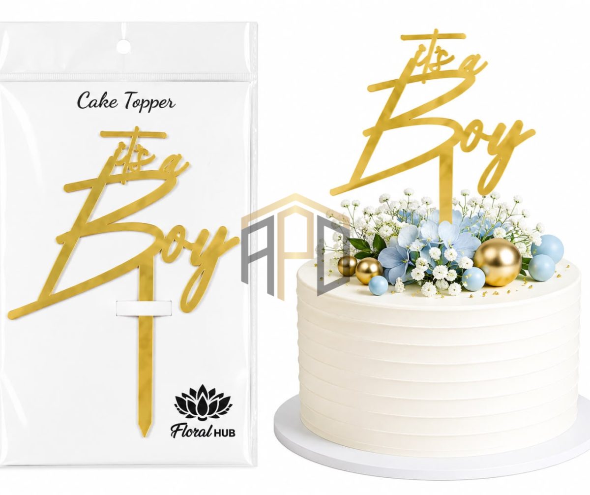 It's a Boy Cake Topper – Premium Acrylic Baby Shower & Newborn Celebration Cake Decoration (Gold & Silver)
