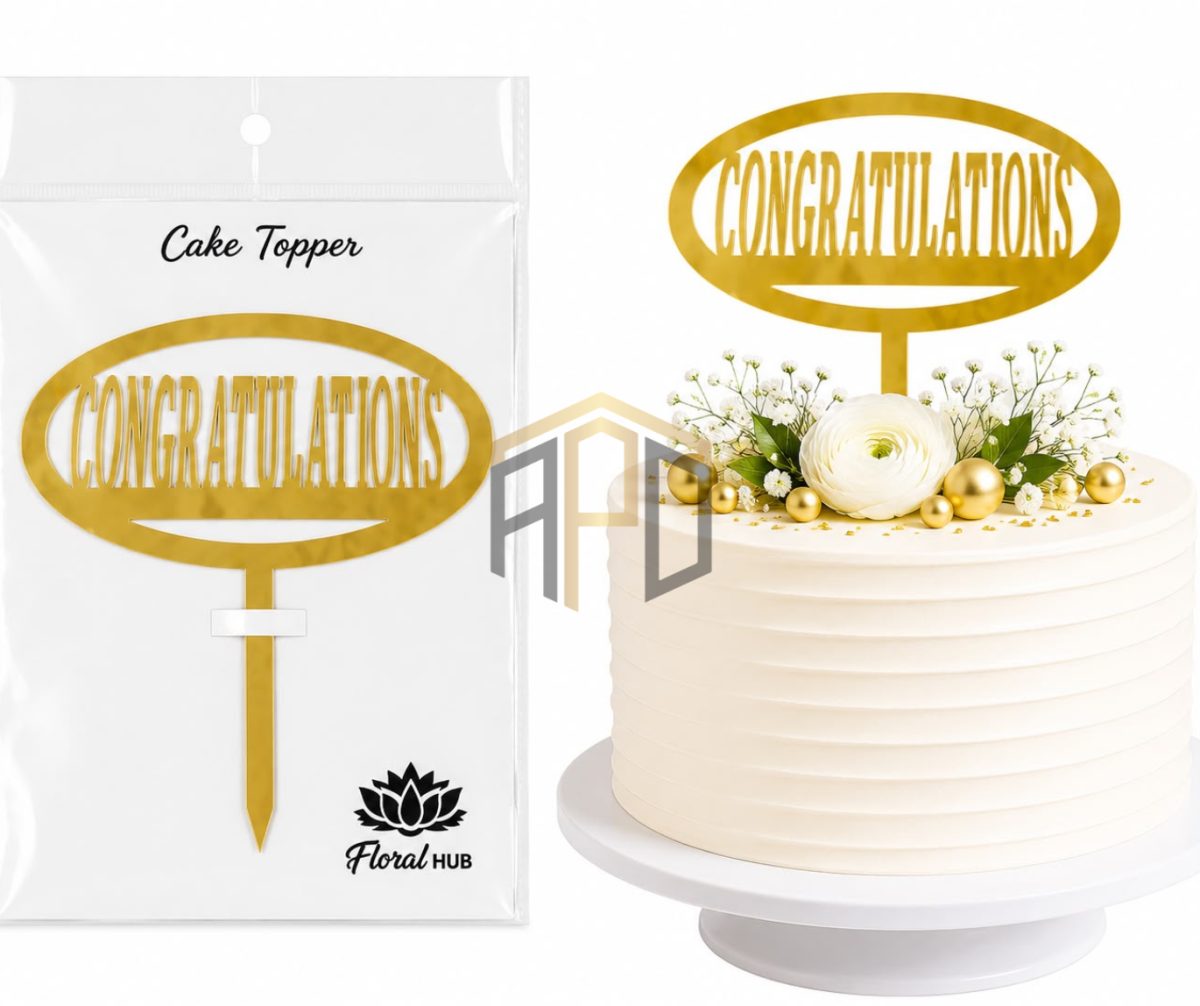 Congratulations Cake Topper – Premium Golden Mirror Acrylic Cake Decoration for Celebrations