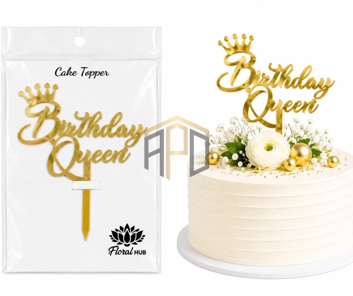 Happy Birthday Acrylic Cake Topper – Golden Mirror Finish | Birthday Cake Decoration