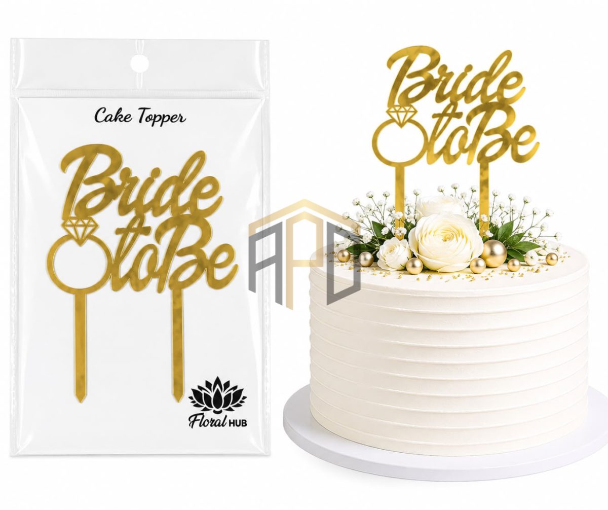Bride to Be Cake Topper – Golden Acrylic Bridal Shower Cake Decoration Topper for Bridal Shower, Mehndi & Bachelorette Party
