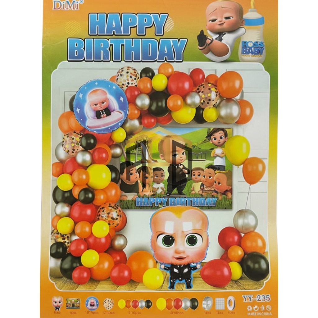 DiMi Boss Baby Happy Birthday Balloon Decoration Kit – Cartoon Theme Party Set with Balloon Garland (YY-235)