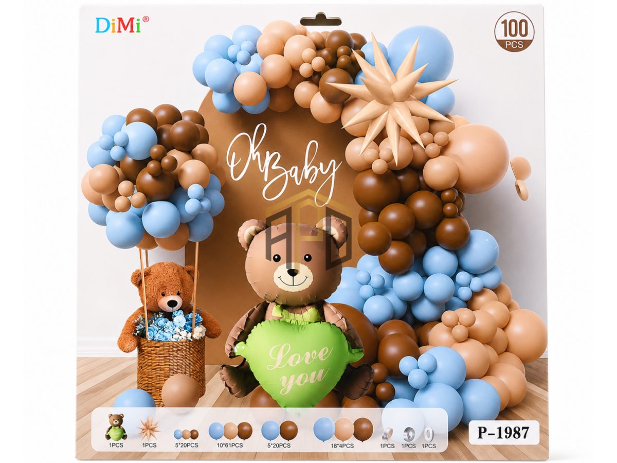 Oh Baby Teddy Bear Balloon Garland Kit – Blue & Brown Baby Shower Set