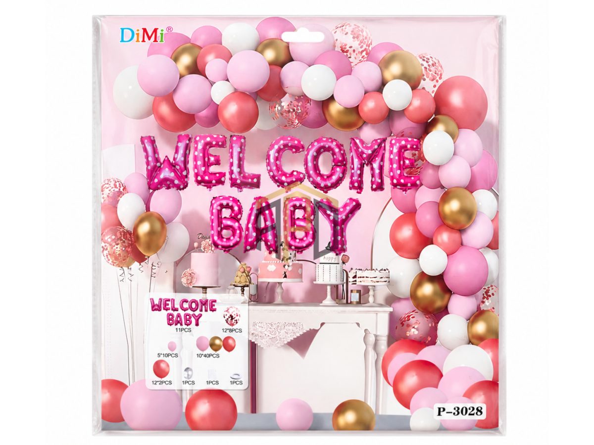 Welcome Baby Pink Balloon Garland Kit – Baby Shower Decoration Set
