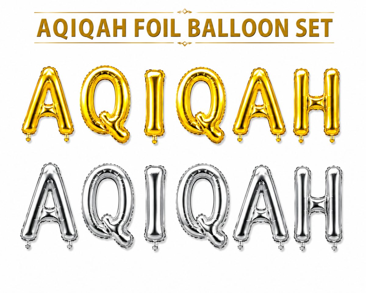 Premium Aqiqah Mubarak Letter Foil Balloon Banner Set – Gold & Silver | Party Decoration Balloon