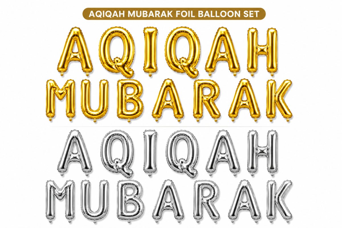 Aqiqah Mubarak Letter Foil Balloon Banner Set 16 Inch | Gold & Silver Party Decoration Balloons