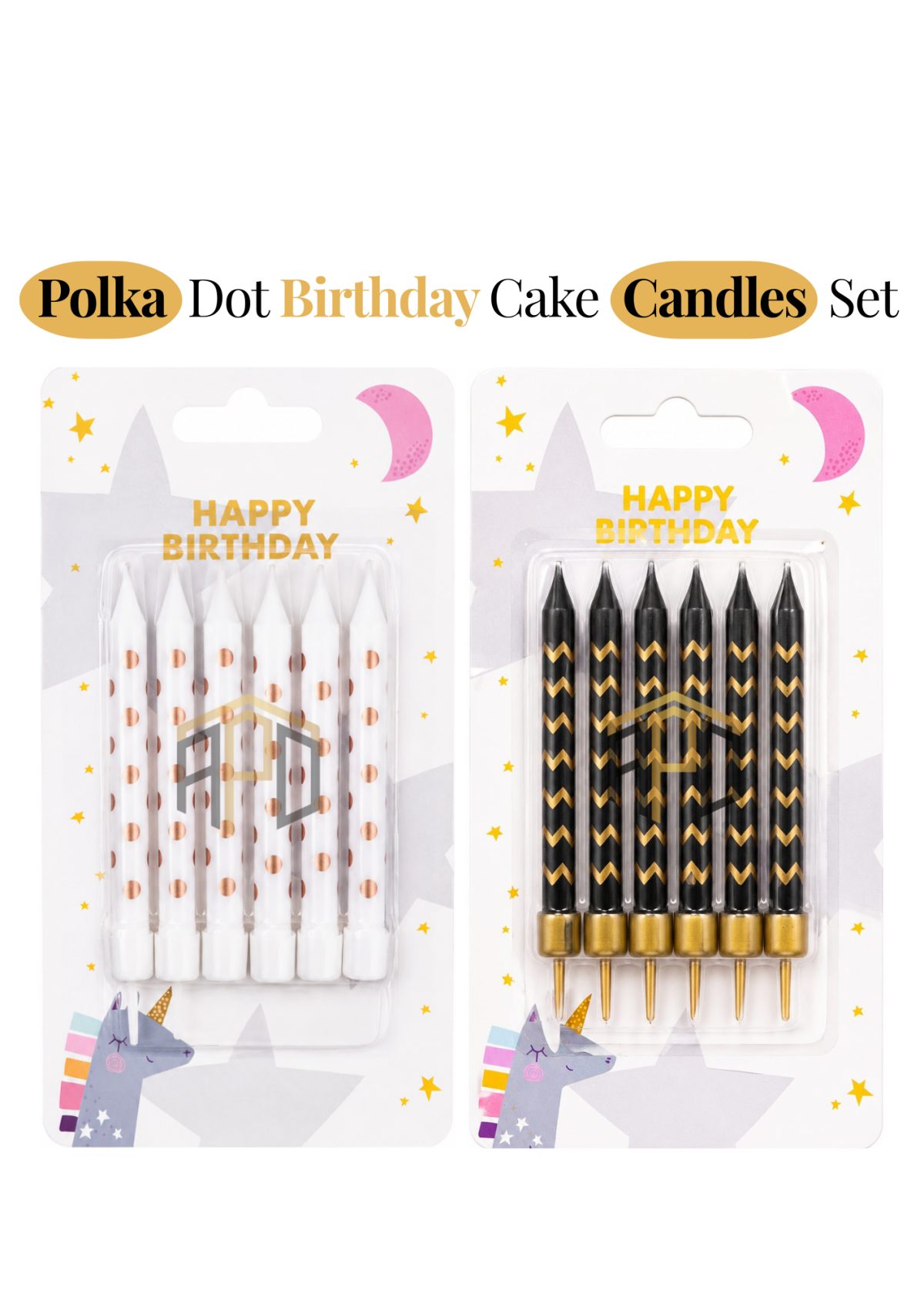 Premium Polka Dot Birthday Cake Candles Set – Decorative Party Candles (White & Black)