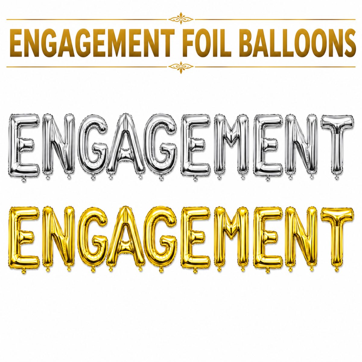 Engagement Foil Balloon Banner Set – Gold & Silver Letter Balloons