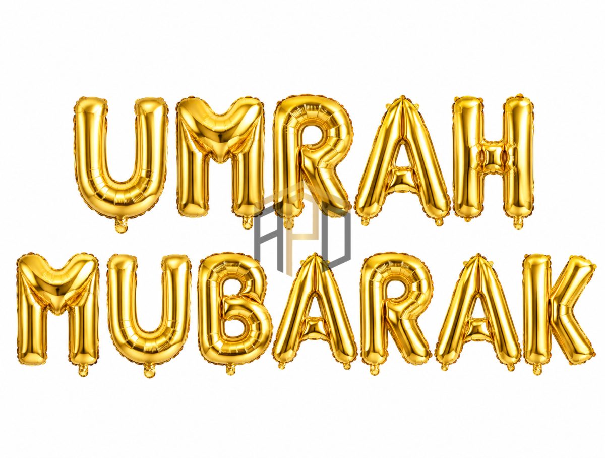 UMRAH MUBARAK Foil Letter Balloon Banner Set – Gold, Silver & Black Colours Available