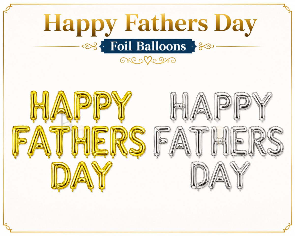 Premium Happy Father's Day Letter Foil Balloon Banner Set – Gold & Silver | Father's Day Party Decoration