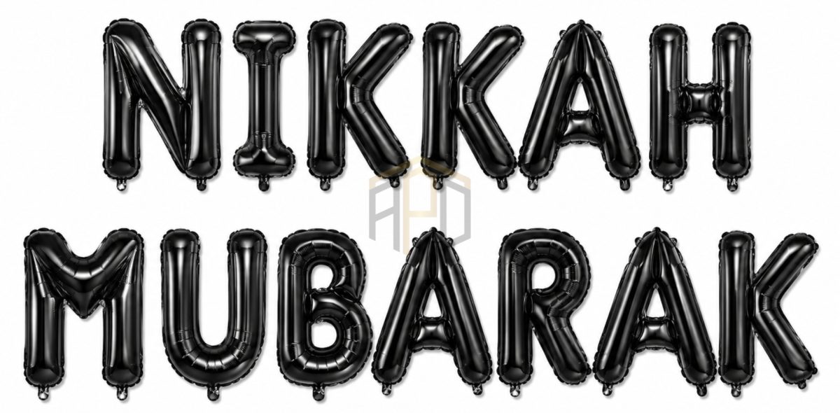Nikah Mubarak Letter Foil Balloon Banner for Wedding & Islamic Nikah Decorations | Gold, Silver, Black & Red