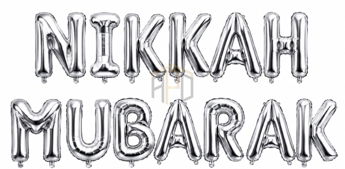 Nikah Mubarak Letter Foil Balloon Banner for Wedding & Islamic Nikah Decorations | Gold, Silver, Black & Red