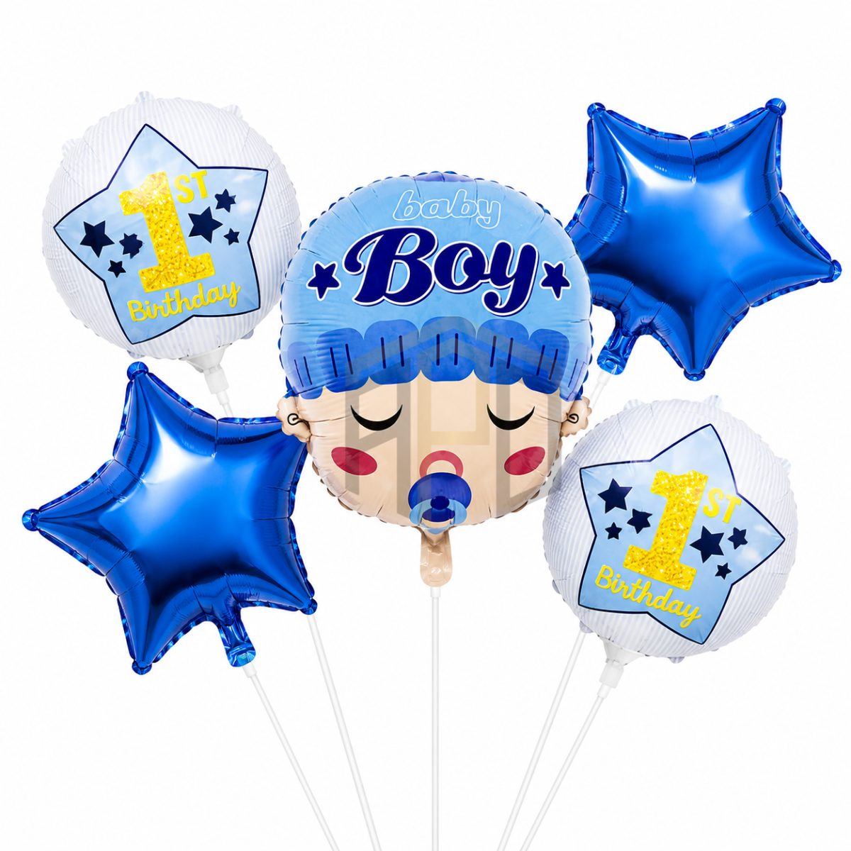 1st Birthday Baby Boy Foil Balloon Set – 5 Pcs Party Decoration