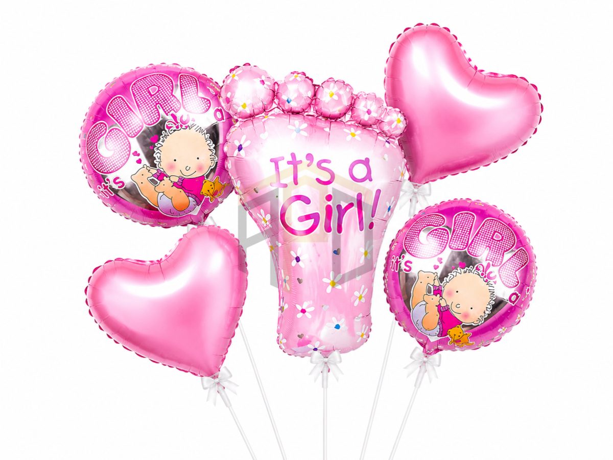 It's a Girl Foot Shape Foil Balloon Set with Pink Heart Balloons – Baby Girl Welcome Decoration Kit