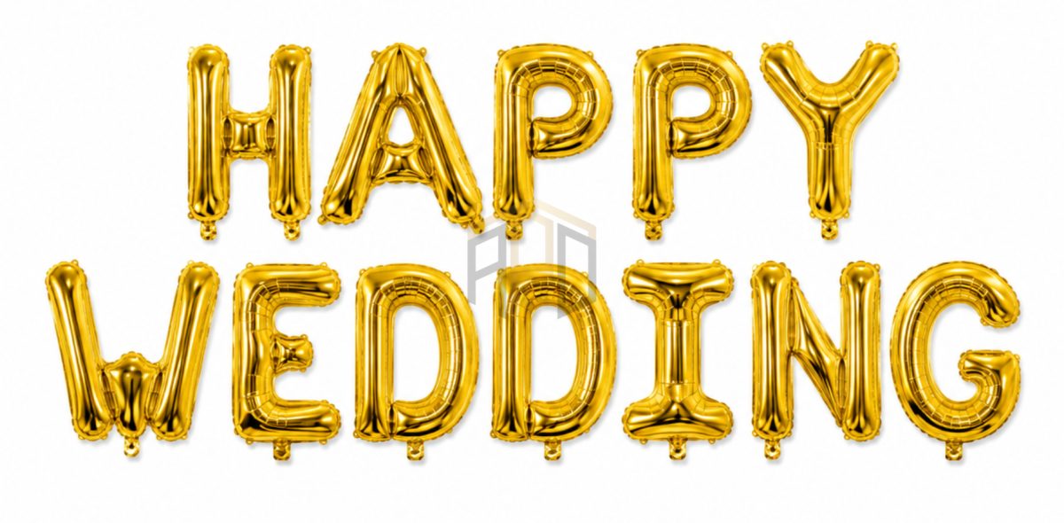Happy Wedding Foil Letter Balloon Banner Set – Gold, Silver & Red Colours Available