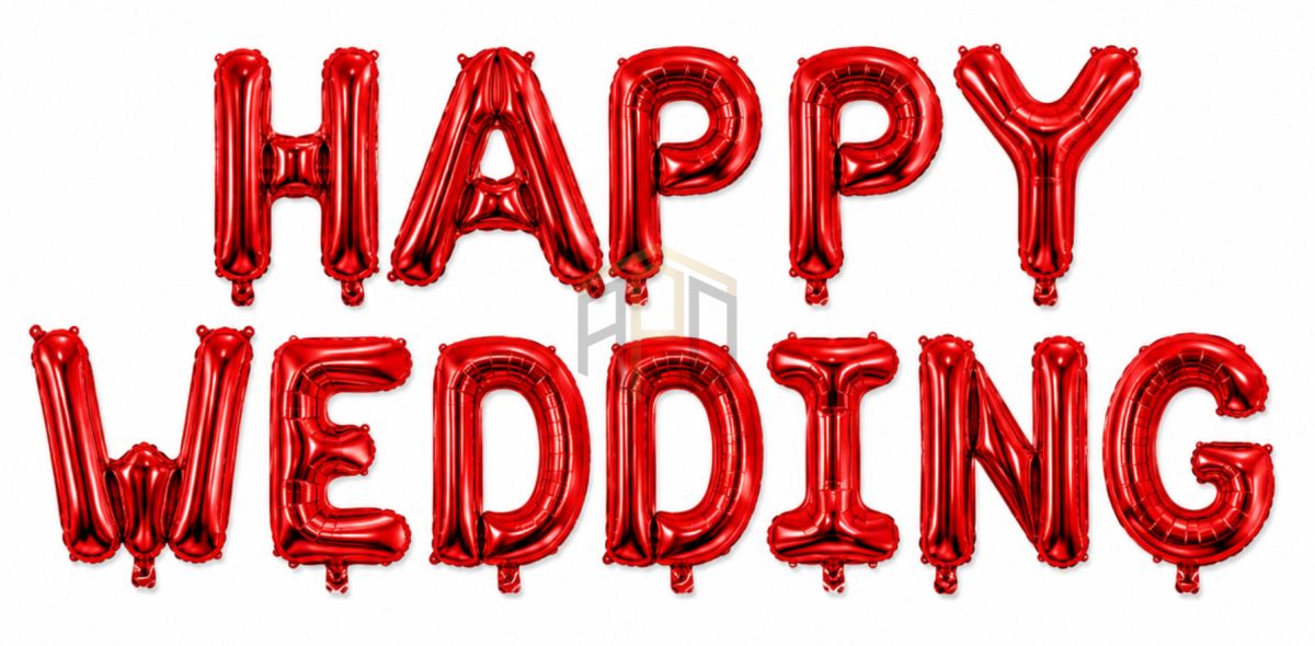 Happy Wedding Foil Letter Balloon Banner Set – Gold, Silver & Red Colours Available