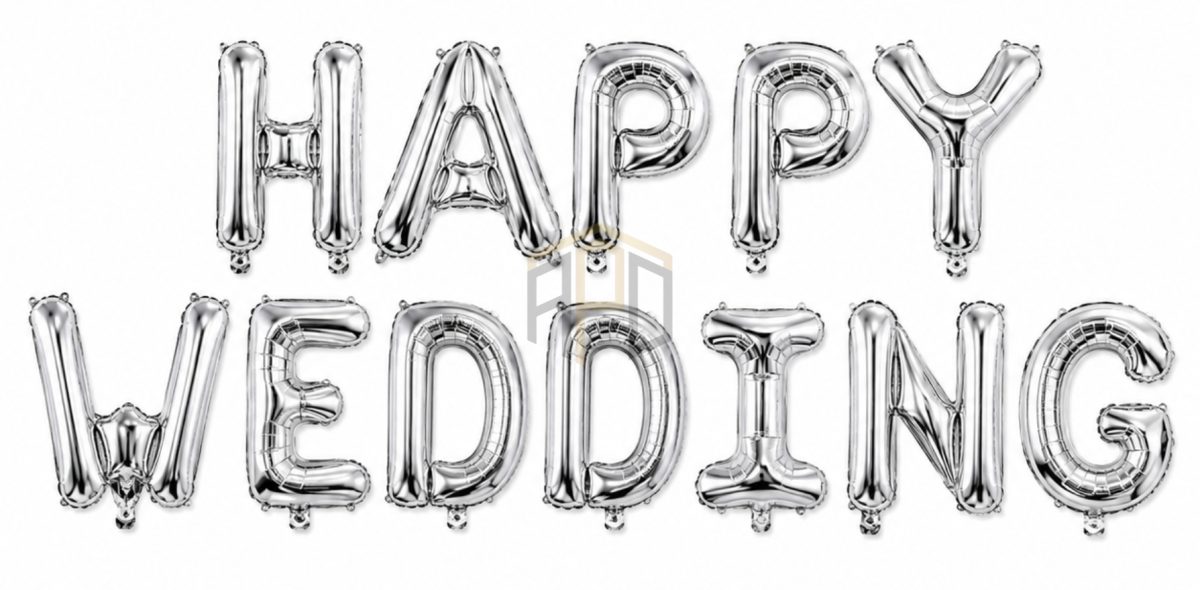 Happy Wedding Foil Letter Balloon Banner Set – Gold, Silver & Red Colours Available