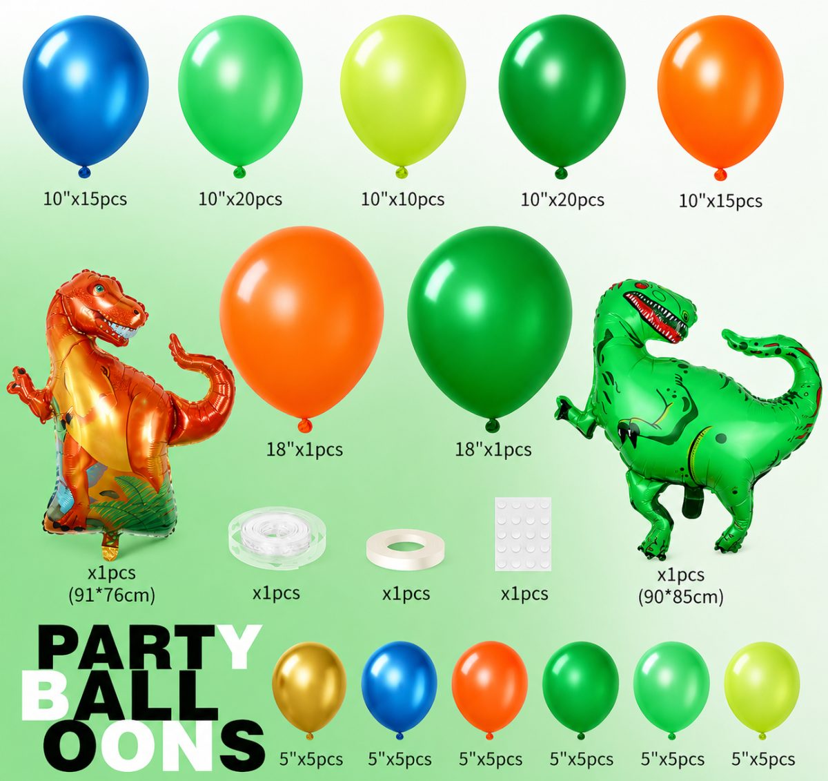 Dinosaur Happy Birthday Balloon Decoration Kit – Green & Orange