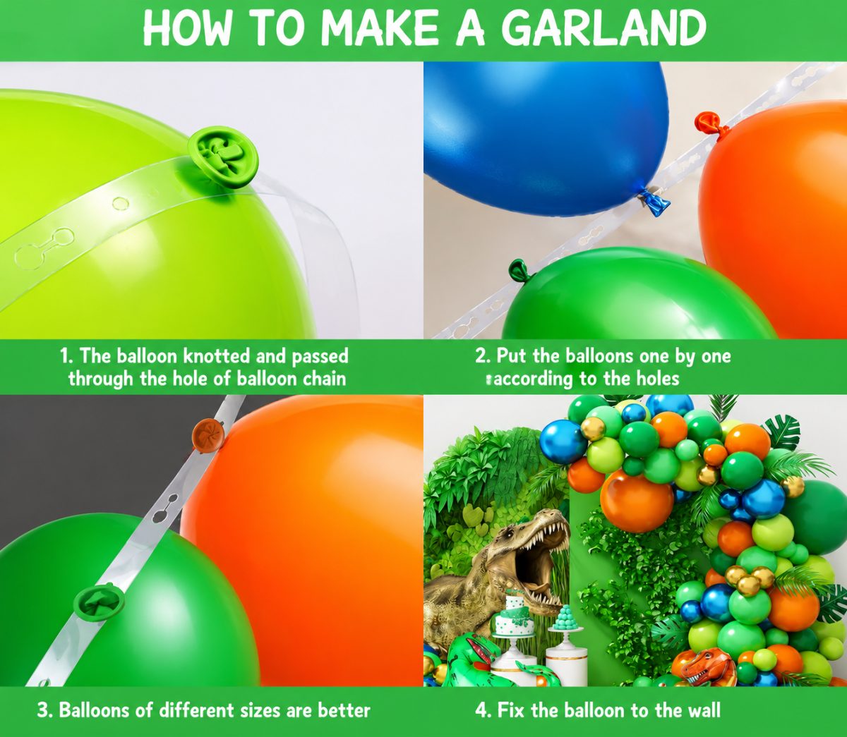 Dinosaur Happy Birthday Balloon Decoration Kit – Green & Orange