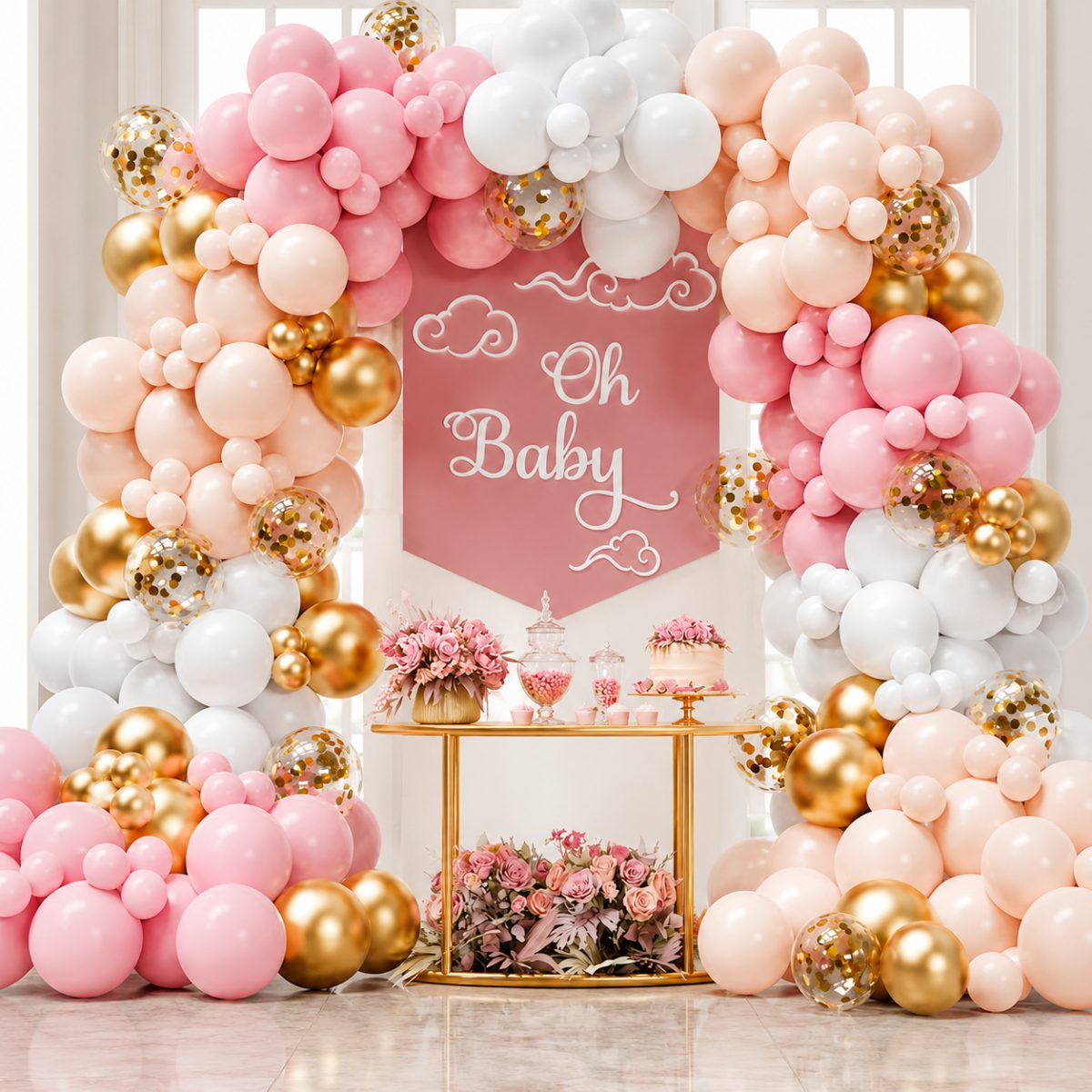 100PCS Pink & Rose Gold Balloon Garland Kit – Birthday & Baby Shower