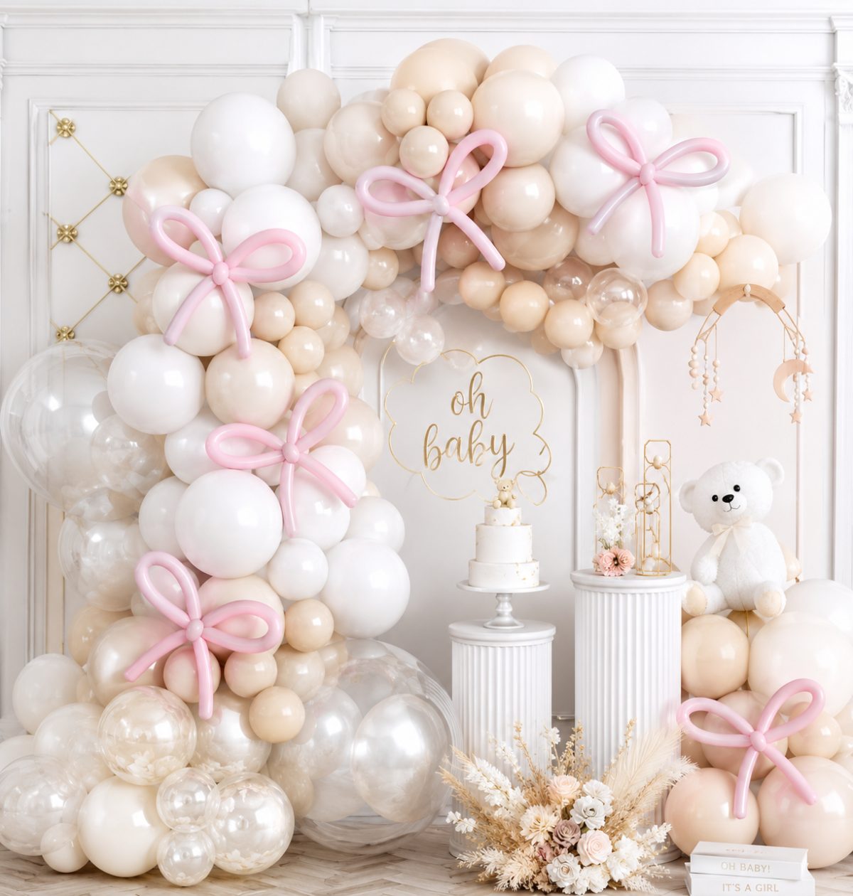 Oh Baby Girl Balloon Arch Decoration Setup – Premium Baby Shower Party Decoration Kit