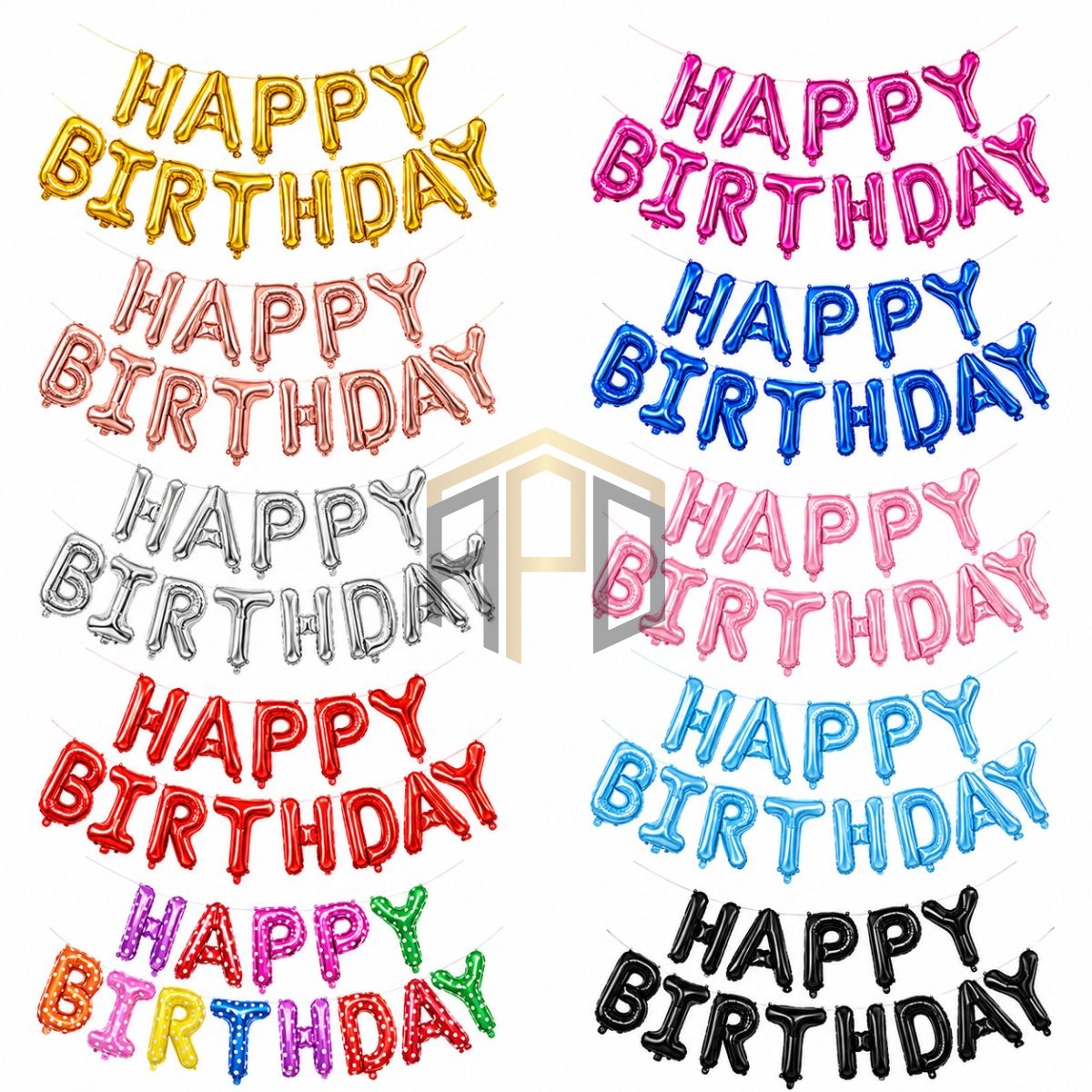 Happy Birthday Letter Foil Balloon Banner for Birthday Party Decorations | Gold, Silver, Red, Black, Rose Gold, Pink, Blue & Multi Color