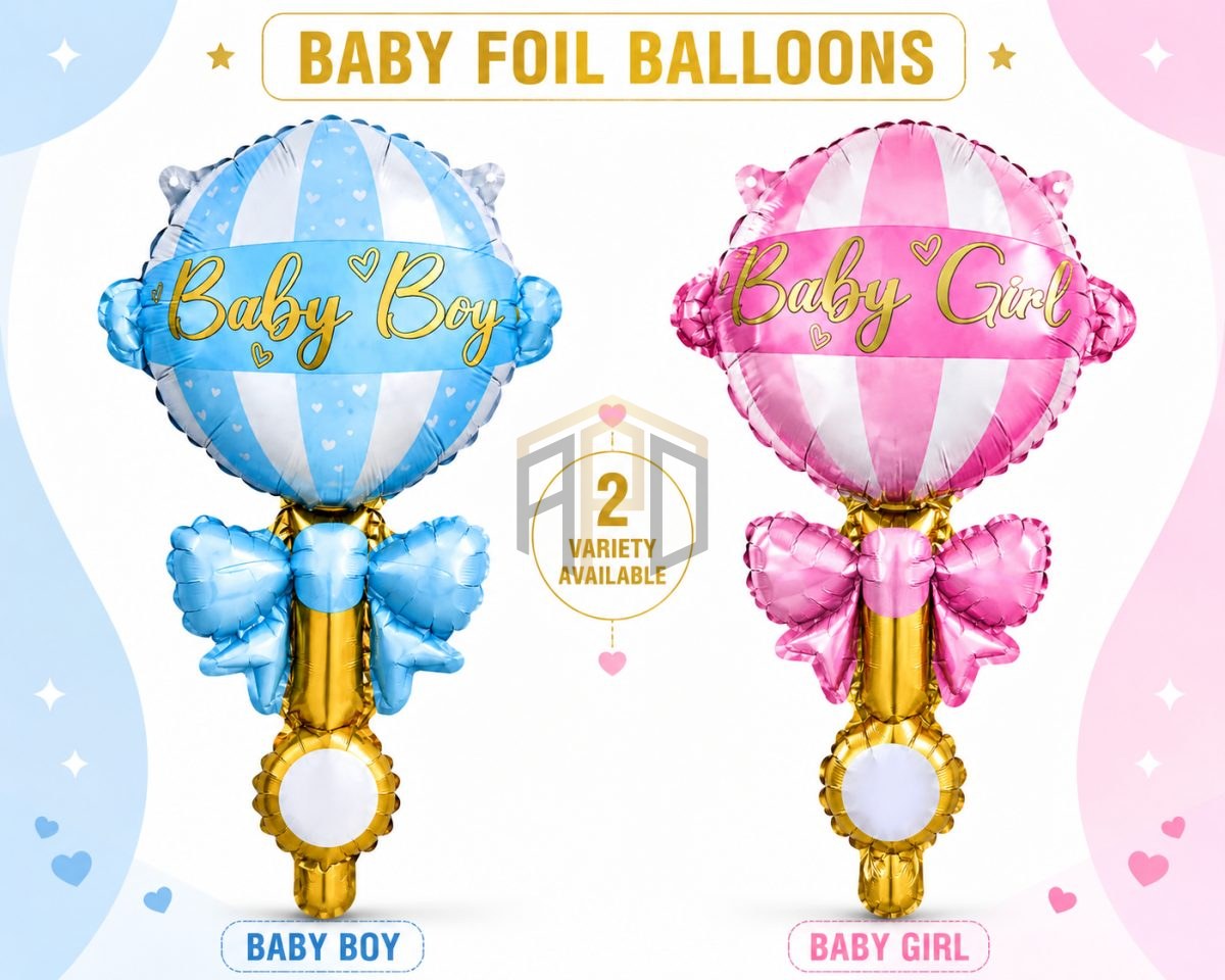 Premium Baby Rattle Foil Balloon – Baby Boy & Baby Girl Welcome Party Balloon