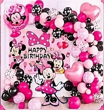 Happy Birthday Minnie Mouse Balloon Decoration Kit with Backdrop – Complete Party Theme Set