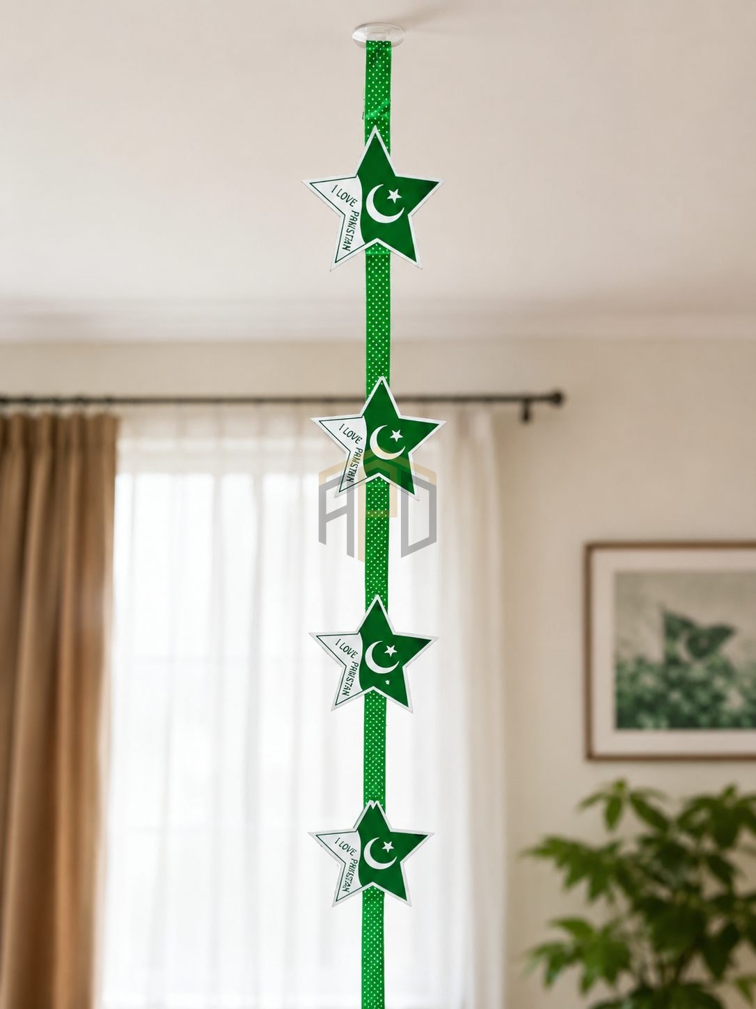14 August Pakistan Hanging Decoration Stars – Ceiling Hanging Party Decor (1 Pack)