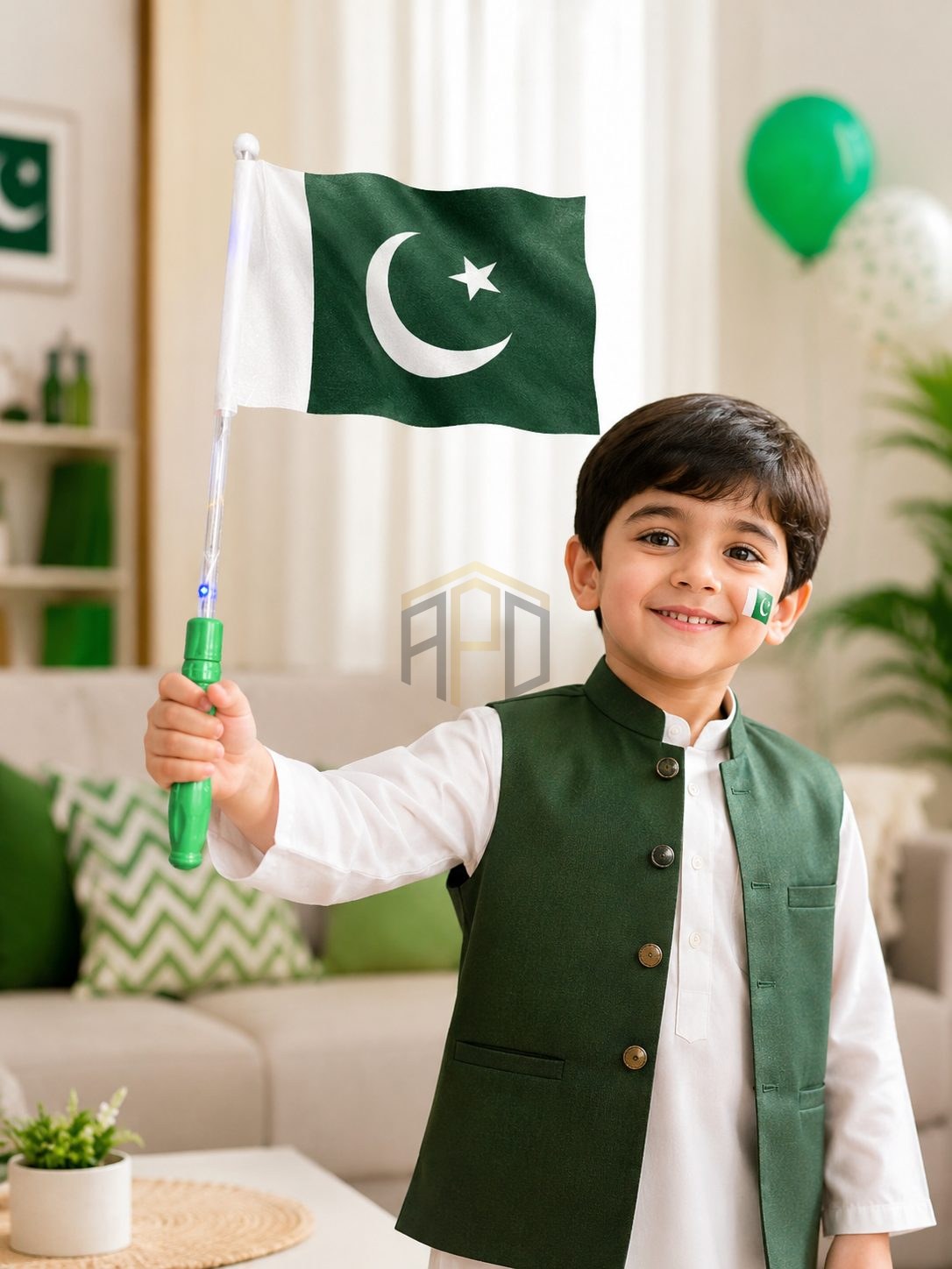 LED Pakistan Hand Flag with Light Stick