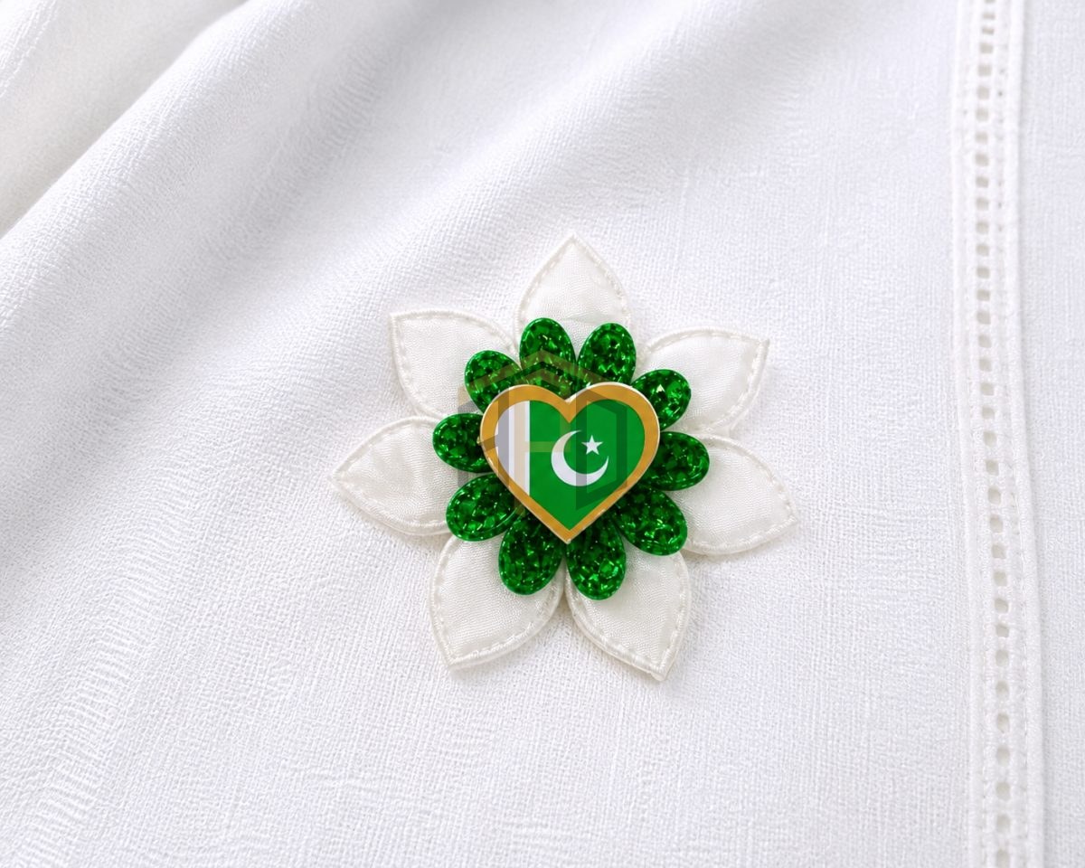 Pakistan Independence Flower Heart Badge Pin