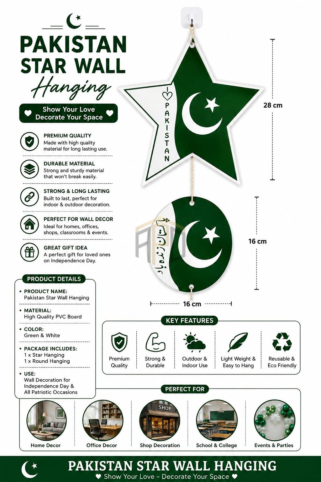 Pakistan Independence Star & Moon Hanging Decoration
